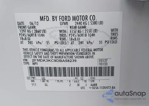 2013 Ford Edge Limited из США, поврежденный, VIN 2FMDK3KC9DBA58239